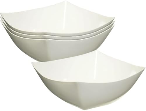 Square Fancy White Plastic Serving Bowls - 16oz (4 Count) - Elegant Display For Catering, Parties & Events
