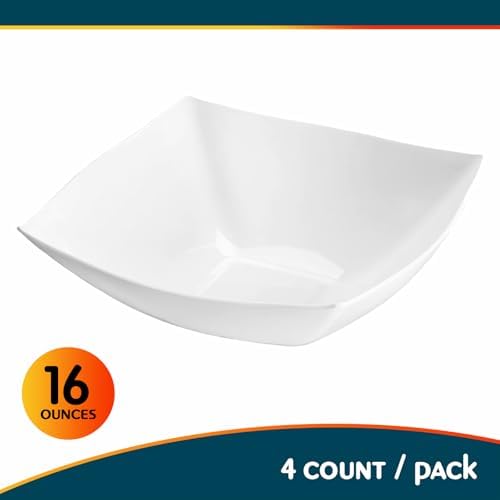 Square Fancy White Plastic Serving Bowls - 16oz (4 Count) - Elegant Display For Catering, Parties & Events, alternate view 4