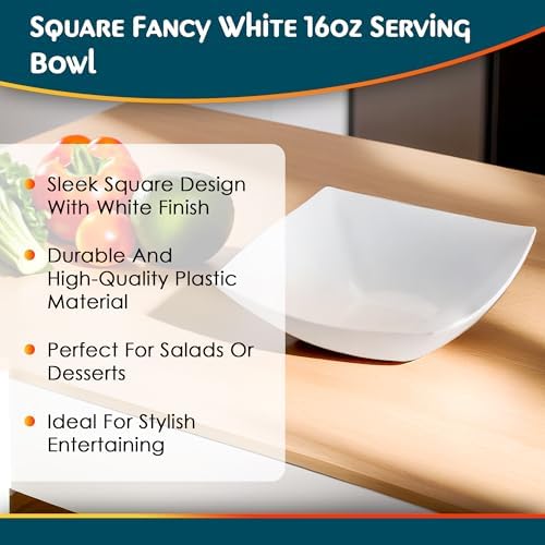 Square Fancy White Plastic Serving Bowls - 16oz (4 Count) - Elegant Display For Catering, Parties & Events, alternate view 5