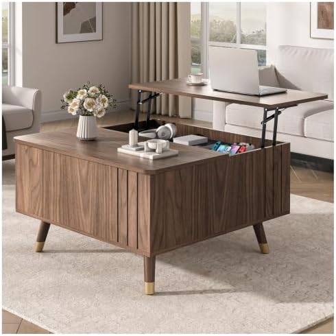 Square Lift Top Coffee Table with Storage for Living Room, Walnut