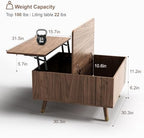 Square Lift Top Coffee Table with Storage for Living Room, Walnut, alternate view 2