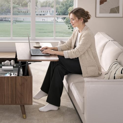 Square Lift Top Coffee Table with Storage for Living Room, Walnut, alternate view 3