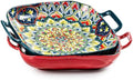 Square Pasta Bowls with Handle, Boho Salad Serving Bowls Set of 2, Ceramic 7.09" Pasta Plates for Housewarming