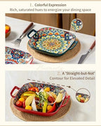 Square Pasta Bowls with Handle, Boho Salad Serving Bowls Set of 2, Ceramic 7.09" Pasta Plates for Housewarming, alternate