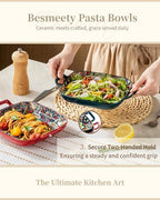 Square Pasta Bowls with Handle, Boho Salad Serving Bowls Set of 2, Ceramic 7.09" Pasta Plates for Housewarming, alternate