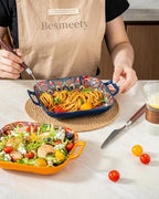 Square Pasta Bowls with Handle, Boho Salad Serving Bowls Set of 2, Ceramic 7.09" Pasta Plates for Housewarming, alternate