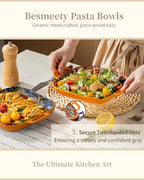 Square Pasta Bowls with Handle, Boho Salad Serving Bowls Set of 2, Ceramic 7.09" Pasta Plates for Housewarming, alternate