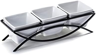 Square Ramekin Bowls 10 oz, Condiment Serving Tray with Metal Rack Stand - Chips and Dips Snack Tray for Party
