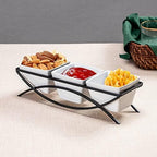 Square Ramekin Bowls 10 oz, Condiment Serving Tray with Metal Rack Stand - Chips and Dips Snack Tray for Party, alternate