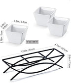 Square Ramekin Bowls 10 oz, Condiment Serving Tray with Metal Rack Stand - Chips and Dips Snack Tray for Party, alternate