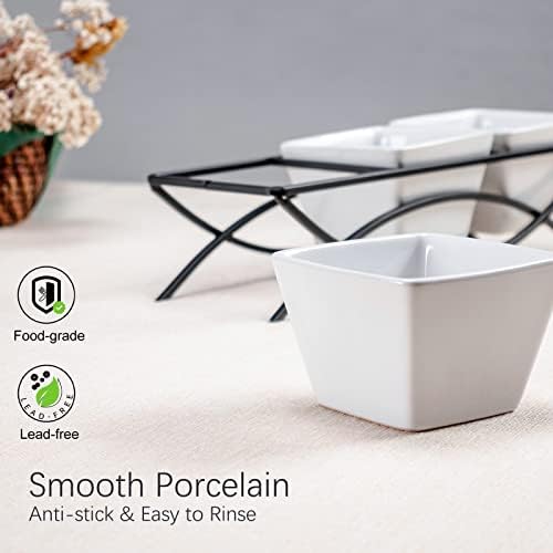 Square Ramekin Bowls 10 oz, Condiment Serving Tray with Metal Rack Stand - Chips and Dips Snack Tray for Party, alternate