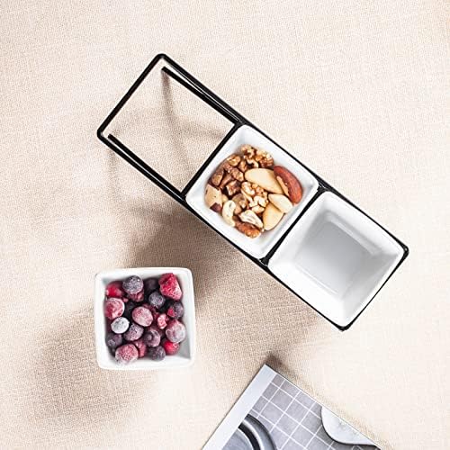 Square Ramekin Bowls 10 oz, Condiment Serving Tray with Metal Rack Stand - Chips and Dips Snack Tray for Party, alternate