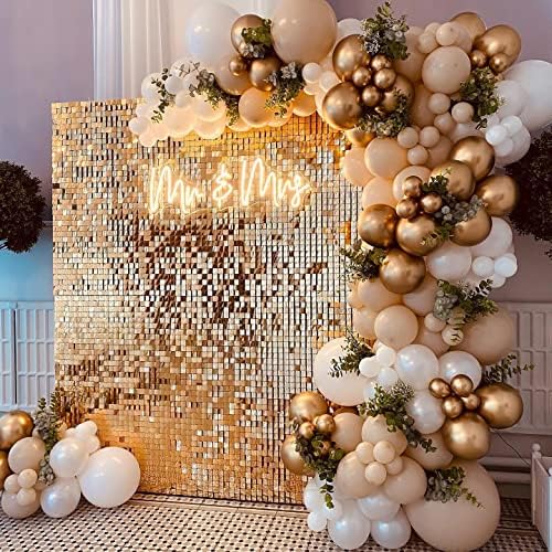 Square Shimmer Wall Backdrop Party Panels 24-Pack Sequin Wall Backdrop in 6ftx4ft in Champagne