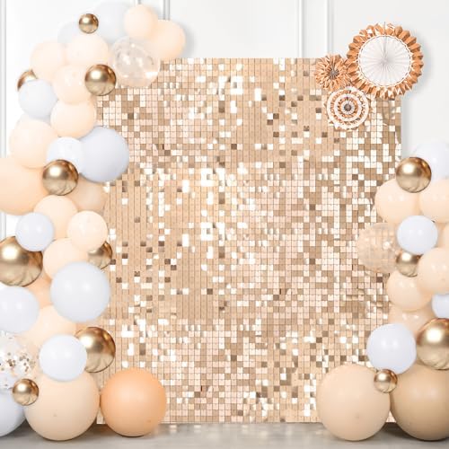Square Shimmer Wall Backdrop Party Panels 24-Pack Sequin Wall Backdrop in 6ftx4ft in Champagne, alternate view 2