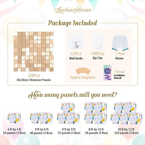 Square Shimmer Wall Backdrop Party Panels 24-Pack Sequin Wall Backdrop in 6ftx4ft in Champagne, alternate view 3