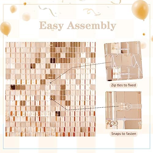 Square Shimmer Wall Backdrop Party Panels 24-Pack Sequin Wall Backdrop in 6ftx4ft in Champagne, alternate view 5