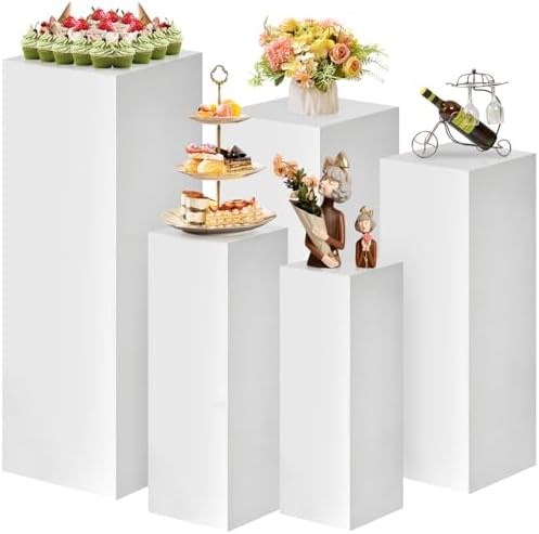 Square Stands for Party, 5Pcs Metal Pleated Pedestal Stand Heavy Duty White Cake Cilindros Para Fiestas Parties