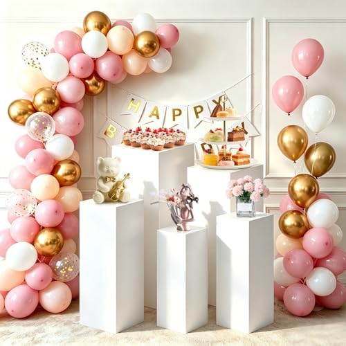 Square Stands for Party, 5Pcs Metal Pleated Pedestal Stand Heavy Duty White Cake Cilindros Para Fiestas Parties, alternate