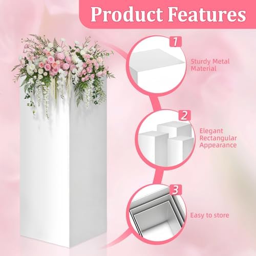 Square Stands for Party, 5Pcs Metal Pleated Pedestal Stand Heavy Duty White Cake Cilindros Para Fiestas Parties, alternate