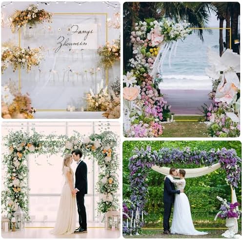 Square Wedding Arch Backdrop Stand Gold Metal Arch 7.2FT x 6.6FT, alternate view 6