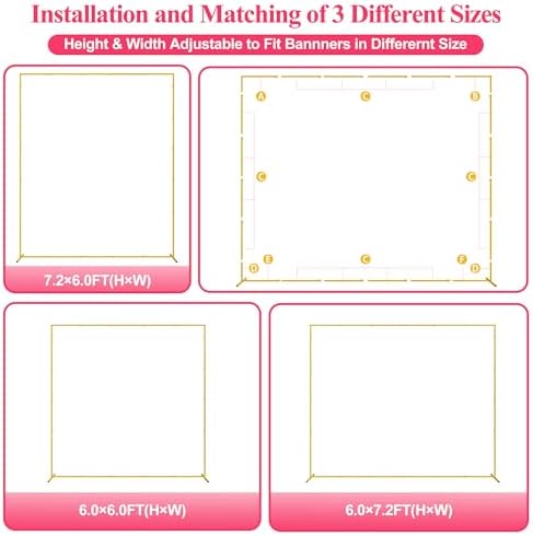 Square Wedding Arch Backdrop Stand Gold Metal Arch 7.2FT x 6FT, alternate view 3