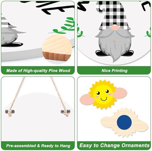 St. Patrick Day Easter Welcome Sign Interchangeable Shamrock Wreaths for Front Door Hanger Gnome Welcome Sign, alternate view