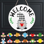 St. Patrick Day Easter Welcome Sign Interchangeable Shamrock Wreaths for Front Door Hanger Gnome Welcome Sign, alternate view