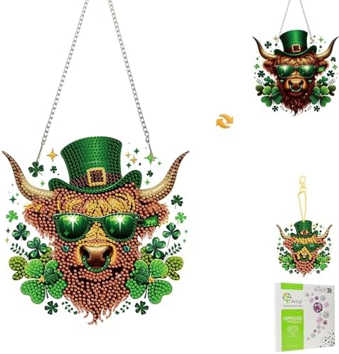 St. Patrick's Day Cow Diamond Painting Double-Sided Hanging Ornament Set, DIY Irregular Shaped Rhinestone Window