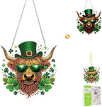 St. Patrick's Day Cow Diamond Painting Double-Sided Hanging Ornament Set, DIY Irregular Shaped Rhinestone Window