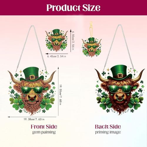 St. Patrick's Day Cow Diamond Painting Double-Sided Hanging Ornament Set, DIY Irregular Shaped Rhinestone Window, alternate