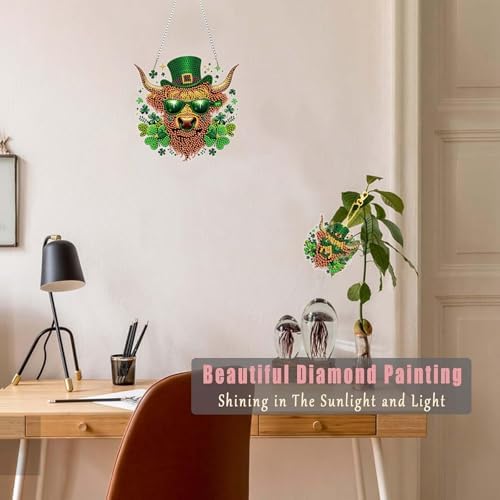 St. Patrick's Day Cow Diamond Painting Double-Sided Hanging Ornament Set, DIY Irregular Shaped Rhinestone Window, alternate