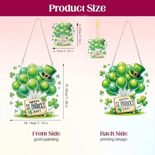 St. Patrick's Day Diamond Painting Double-Sided Hanging Ornament Set, DIY Irregular Shaped Rhinestone Window, alternate view
