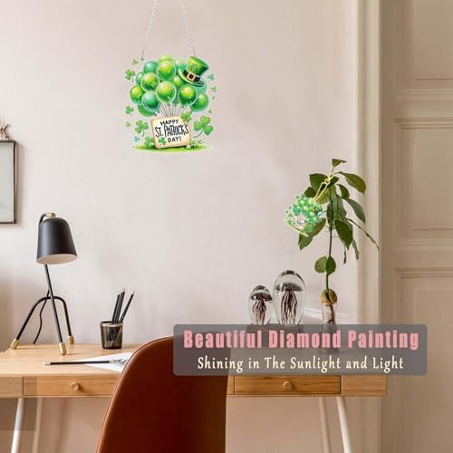 St. Patrick's Day Diamond Painting Double-Sided Hanging Ornament Set, DIY Irregular Shaped Rhinestone Window, alternate view