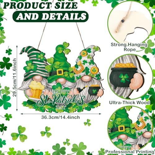 St. Patrick's Day Door Wreaths for Front Door Gnome Wooden Hanging Sign Gnome Wreath Signs Luck Shamrock Green, alternate