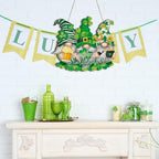 St. Patrick's Day Door Wreaths for Front Door Gnome Wooden Hanging Sign Gnome Wreath Signs Luck Shamrock Green, alternate