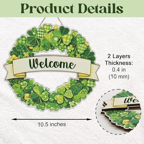 St. Patrick’s Day Shamrock Wreath Door Sign, Lucky Irish Green Clover Hanging Decor, St Patricks Day Gifts &, alternate view