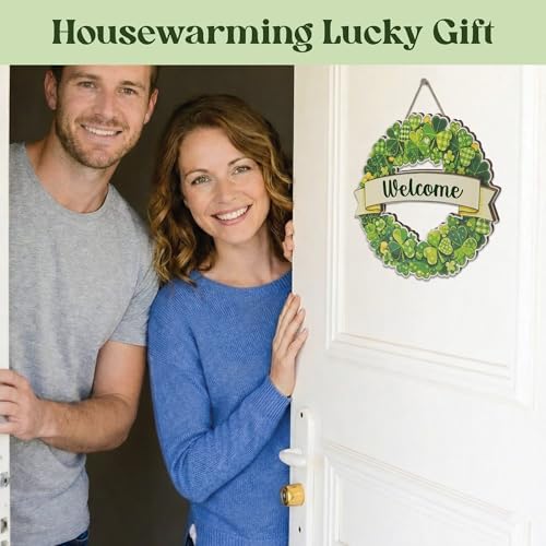 St. Patrick’s Day Shamrock Wreath Door Sign, Lucky Irish Green Clover Hanging Decor, St Patricks Day Gifts &, alternate view