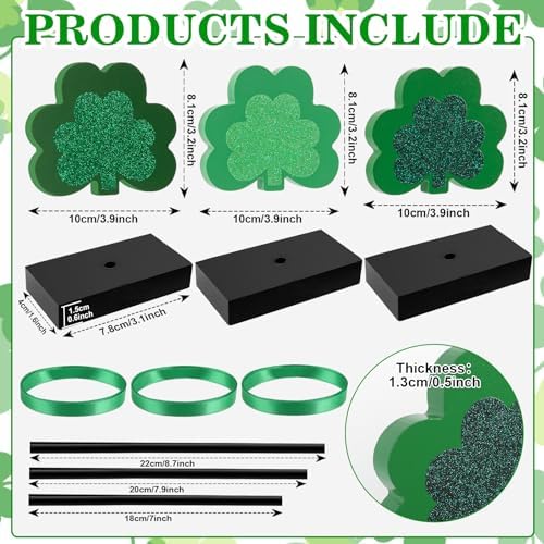 St. Patrick's Day Tiered Tray Decor, 3 Pieces Wooden Shamrock Set, Dark Green (3.1*1.7 inches Base, 0.5 inches, alternate