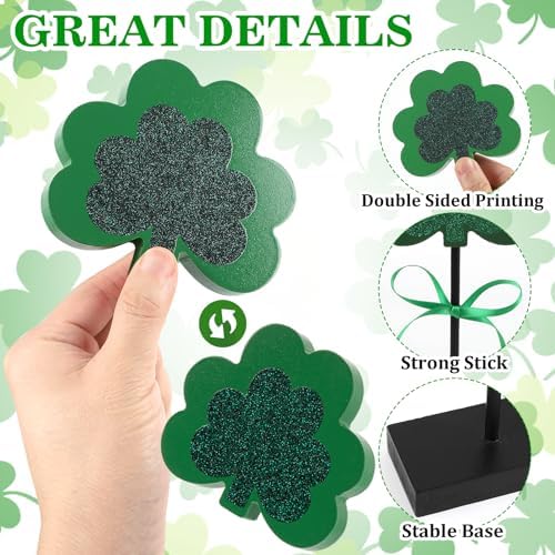 St. Patrick's Day Tiered Tray Decor, 3 Pieces Wooden Shamrock Set, Dark Green (3.1*1.7 inches Base, 0.5 inches, alternate