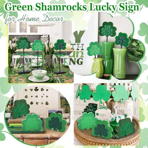 St. Patrick's Day Tiered Tray Decor, 3 Pieces Wooden Shamrock Set, Dark Green (3.1*1.7 inches Base, 0.5 inches, alternate