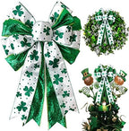 St Patricks Day Bow for Wreath Decorations,11.4 * 19.6in Large White Green Glitter Shamrock Bowknot Irish