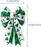 St Patricks Day Bow for Wreath Decorations,11.4 * 19.6in Large White Green Glitter Shamrock Bowknot Irish, alternate view 3