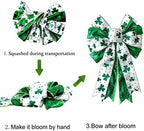 St Patricks Day Bow for Wreath Decorations,11.4 * 19.6in Large White Green Glitter Shamrock Bowknot Irish, alternate view 4