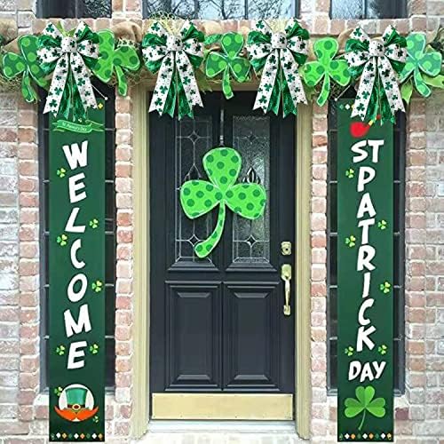 St Patricks Day Bow for Wreath Decorations,11.4 * 19.6in Large White Green Glitter Shamrock Bowknot Irish, alternate view 6