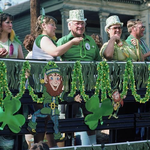 St Patricks Day Garland Decor,50Ft Glitter Tinsel Irish Shamrock Garland Decorations for Tree Mantle Bedroom, alternate view