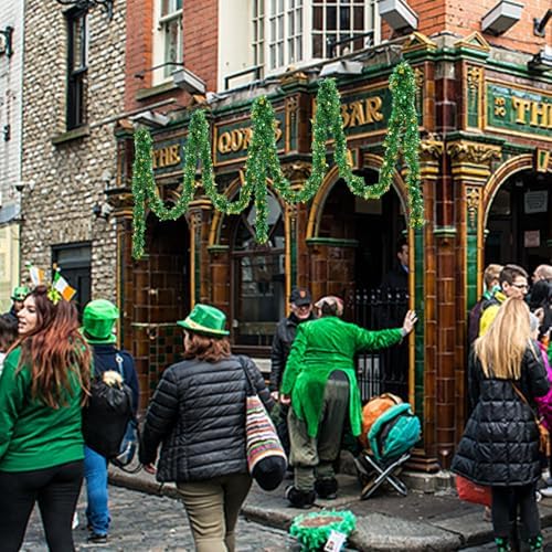 St Patricks Day Garland Decor,50Ft Glitter Tinsel Irish Shamrock Garland Decorations for Tree Mantle Bedroom, alternate view