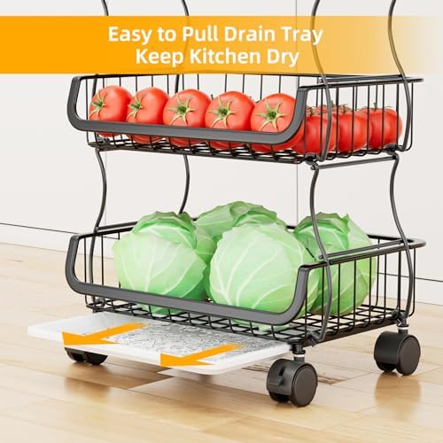 Stackable Cart, Fruit Vegetable Basket with Wheels, 4 Tier, alternate view 3