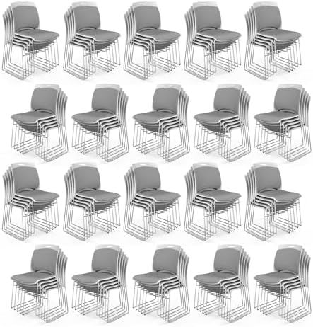 Stackable Chairs Set of 100, Stacking Office Chairs with Metal Sled Base, Ergonomic Plastic Padded Seat & Back