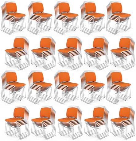 Stackable Chairs Set of 100, Stacking Office Chairs with Metal Sled Base, Ergonomic Plastic Padded Seat & Back