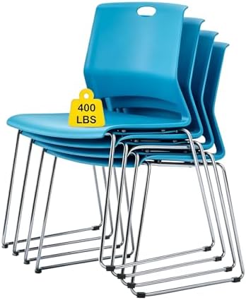 Stackable Chairs Set of 4 for Break Waiting Room Conference Church, Blue in Blue